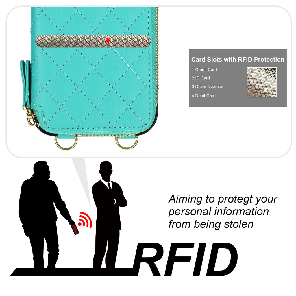 Bocasal Crossbody Wallet Case for iPhone 16 Pro, RFID Blocking PU Leather Zipper Handbag Purse Flip Cover, Kickstand Folio Case with Card Slots Holder Wrist Strap Lanyard 5G 6.3 Inch (Black)