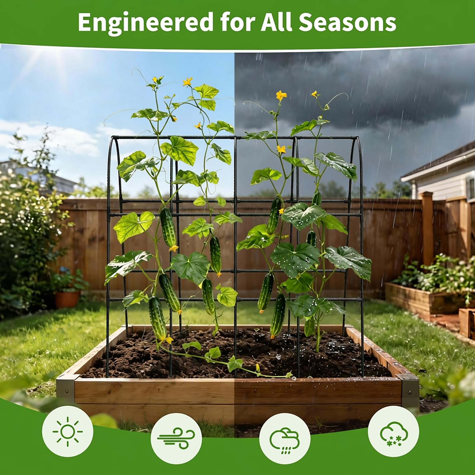 Cucumber Trellis for Raised Bed,U-Shape Garden Trellis for Climbing Plants Outdoor, Metal Arch Vegetables Trellis, Plant Support for Vine (Green, 31.5" Lx21.6 Wx47.2 H-Small)