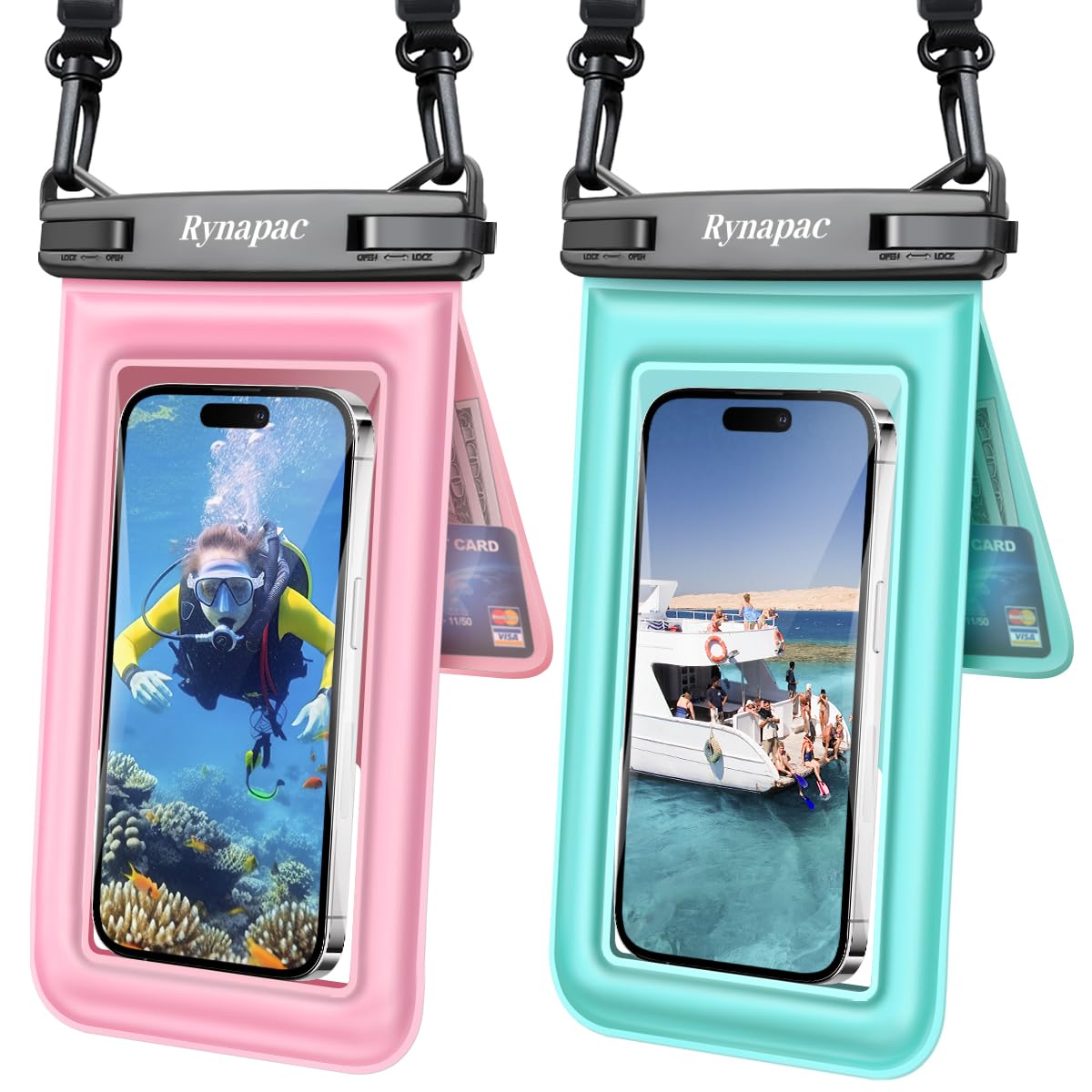 [Up to 8.5''] Floating Waterproof Phone Pouch 2 Pack, IPX8 Double Space Waterproof Phone Case with Lanyard for iPhone 17 16 15 Pro Max, Galaxy S26 Ultra, Cellphone Dry Bag Beach Cruise Ship Essentials