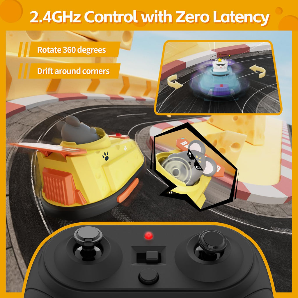 2 Pack Remote Control Car, RC Ejecting Bumper Car for Kids, Cat and Rat War Cheese Bumper Car, Car Toys for Ages 5-7, Christmas Birthday Gifts Toys for 3 4 5 6+ Year Old Boys Girls
