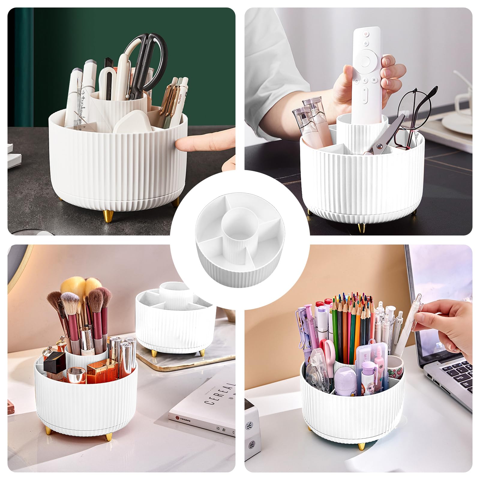 Makeup Brush Holder Organizer,360° Rotating Makeup Brush Organizer,5 Slot Make up Brushes Cup for Cosmetics, Nail Polish, Art Supply, Bathroom Vanity Desktop Organizer - Black
