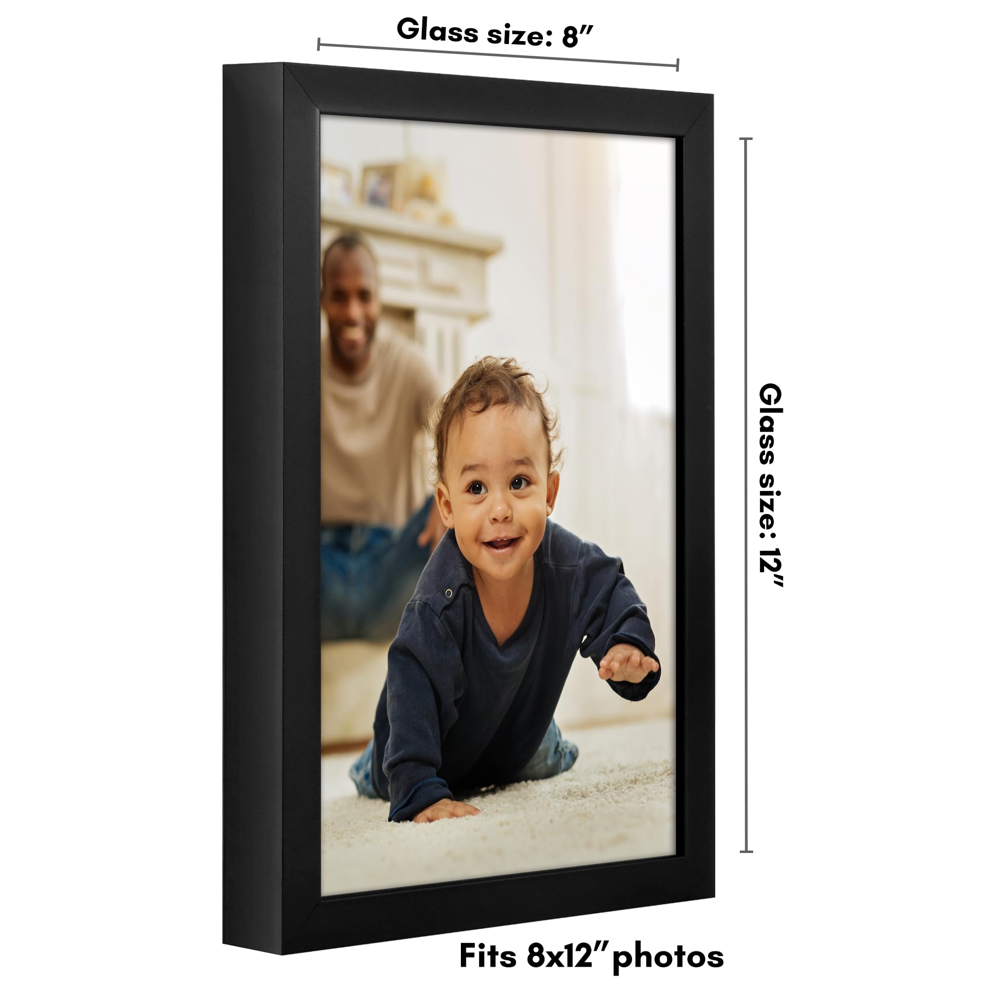 Americanflat 5x7 Picture Frame with Shatter-Resistant Glass - Soho Collection - Gallery Style Deep Molding Picture Frames for Tabletop and Wall Display - Black