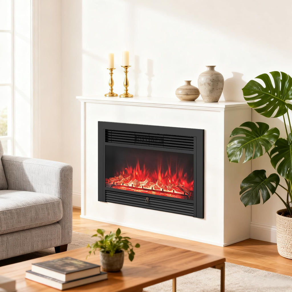 Giantex 18" Electric Fireplace Insert Heater, Wall Recessed/Mounted Fire Places Electric Fireplace with Remote, 2 Modes Heat, 9H Timer, 5 Brightness, 750/1500W Freestanding Fireplace