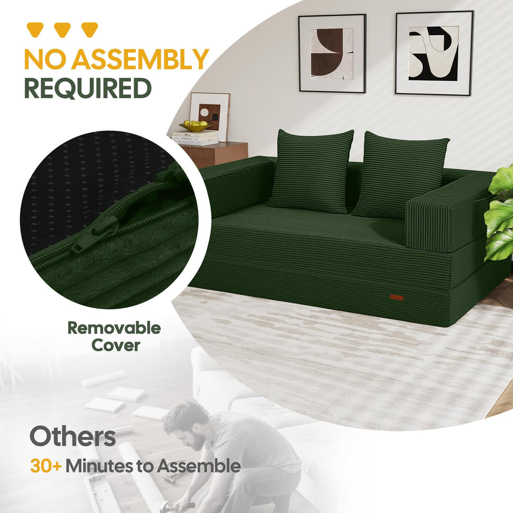 COMAX Futon Sofa Bed, 4‑in‑1 Convertible Sofa Bed, Folding Boneless Couches | Boneless Couch for living room, Fold Out Small Foldable Loveseat Floor Sleeper Mattress Lounge Space‑Saving, Ash Gray
