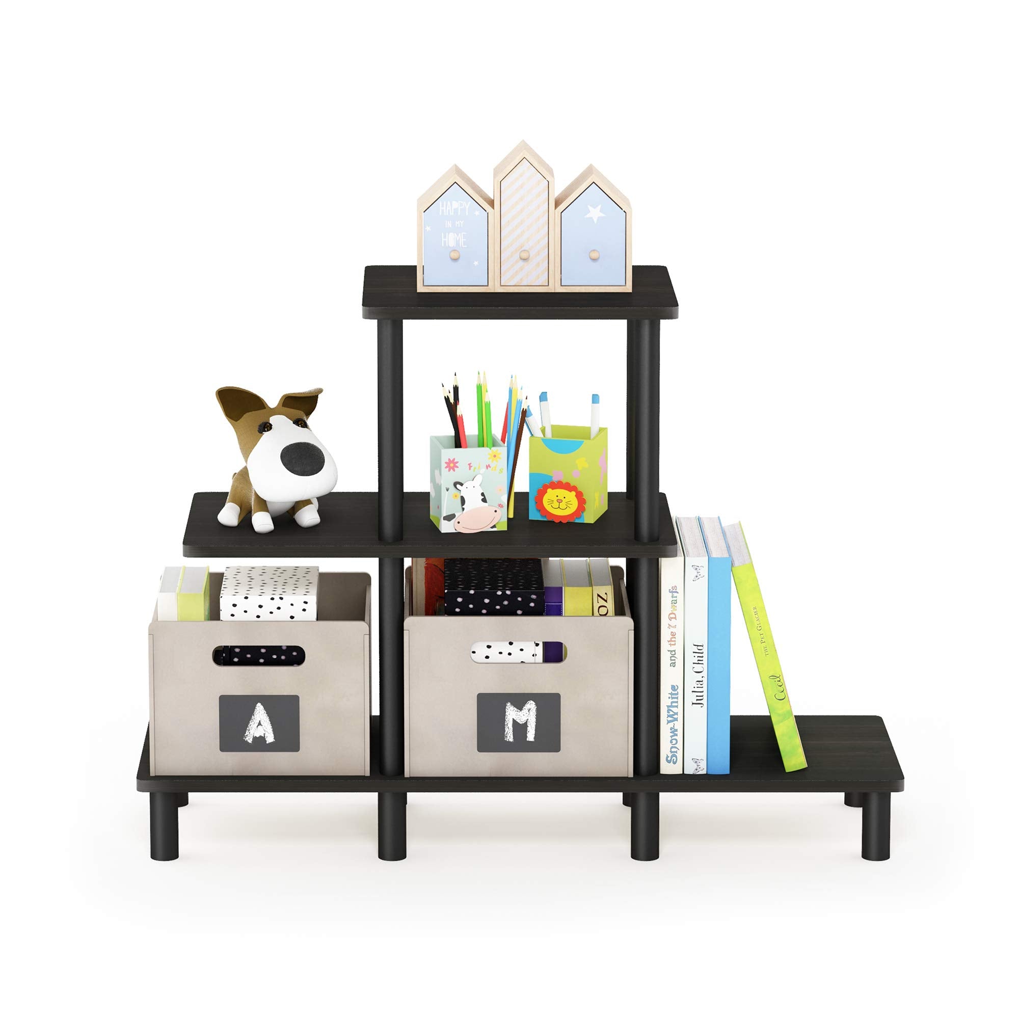 Furinno Turn-N-Tube 4-Tier Design Display Rack, Espresso/Black