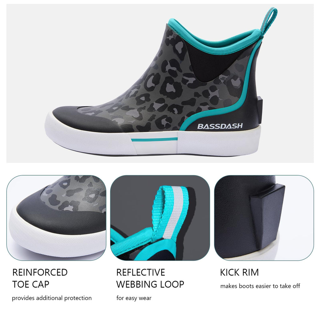 BASSDASH Womens 4.5” Waterproof Deck Ankle Rain Boots Anti-Slip Neoprene Rubber Garden Fishing Boots