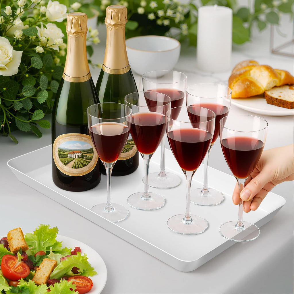 WOWBOX 4 pcs Serving Tray for Entertaining, Serving Platters for Snacks, Fruit, Cookies, Dessert, Reusable Plastic Trays for Serving Food, (White, Black, Green, Red)