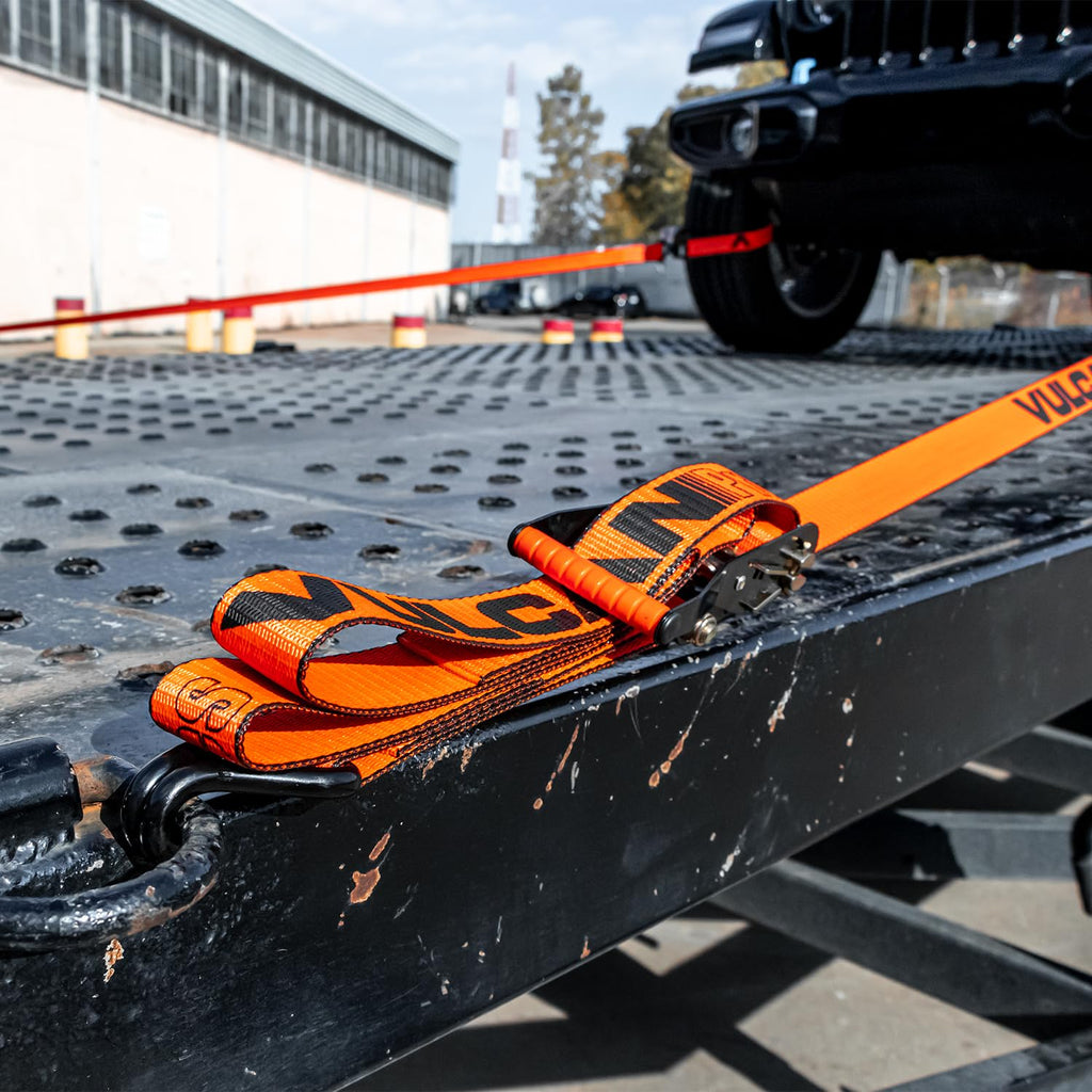 VULCAN Complete Axle Strap Tie Down Kit with Snap Hook Ratchet Straps - Classic Yellow - Includes (4) 22 Inch Axle Straps, (4) 36 Inch Axle Straps, and (4) 8' Snap Hook Ratchet Straps