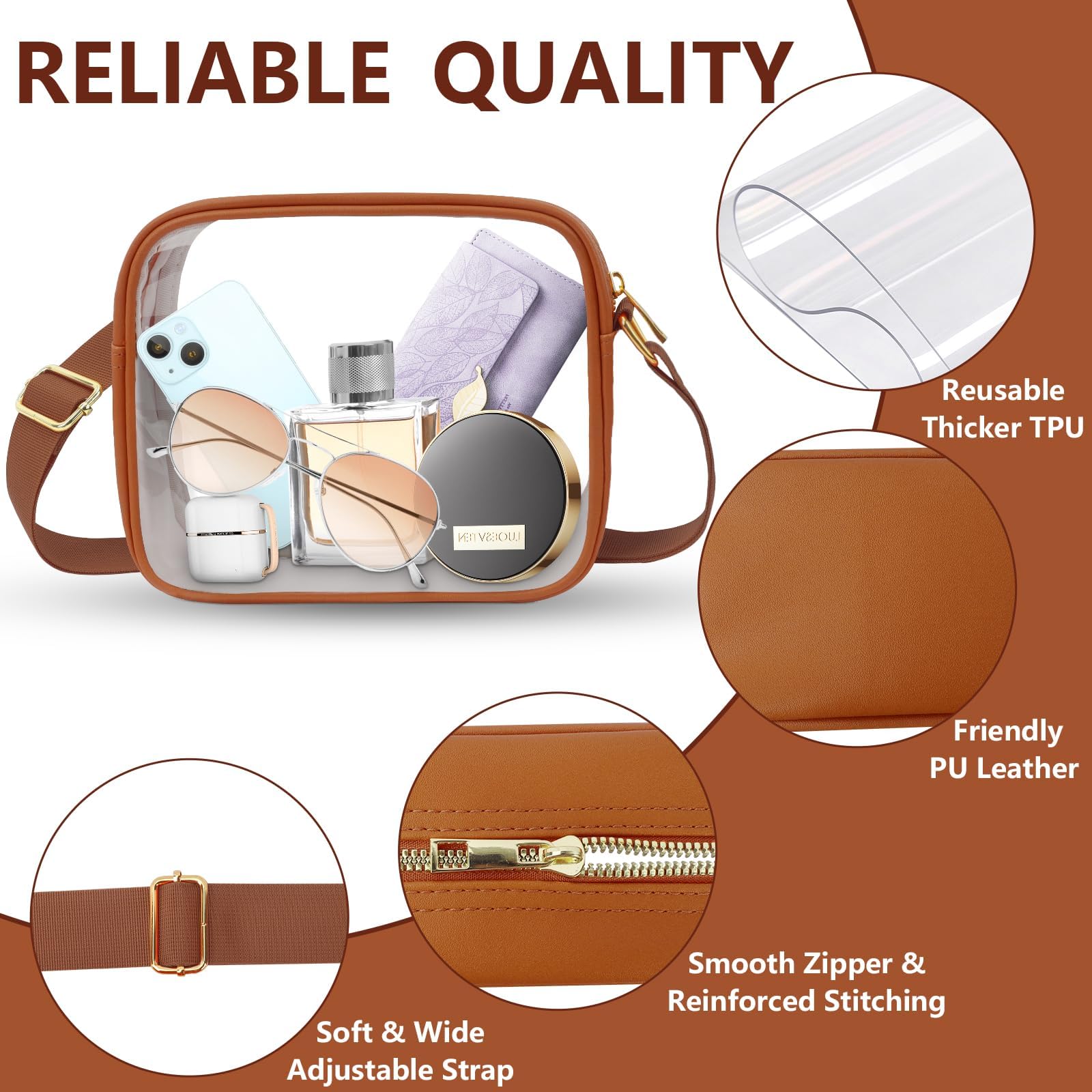 KETIEE Clear Crossbody Bag, Stadium Approved Clear Purse Bag for Concerts Sports Events Festivals