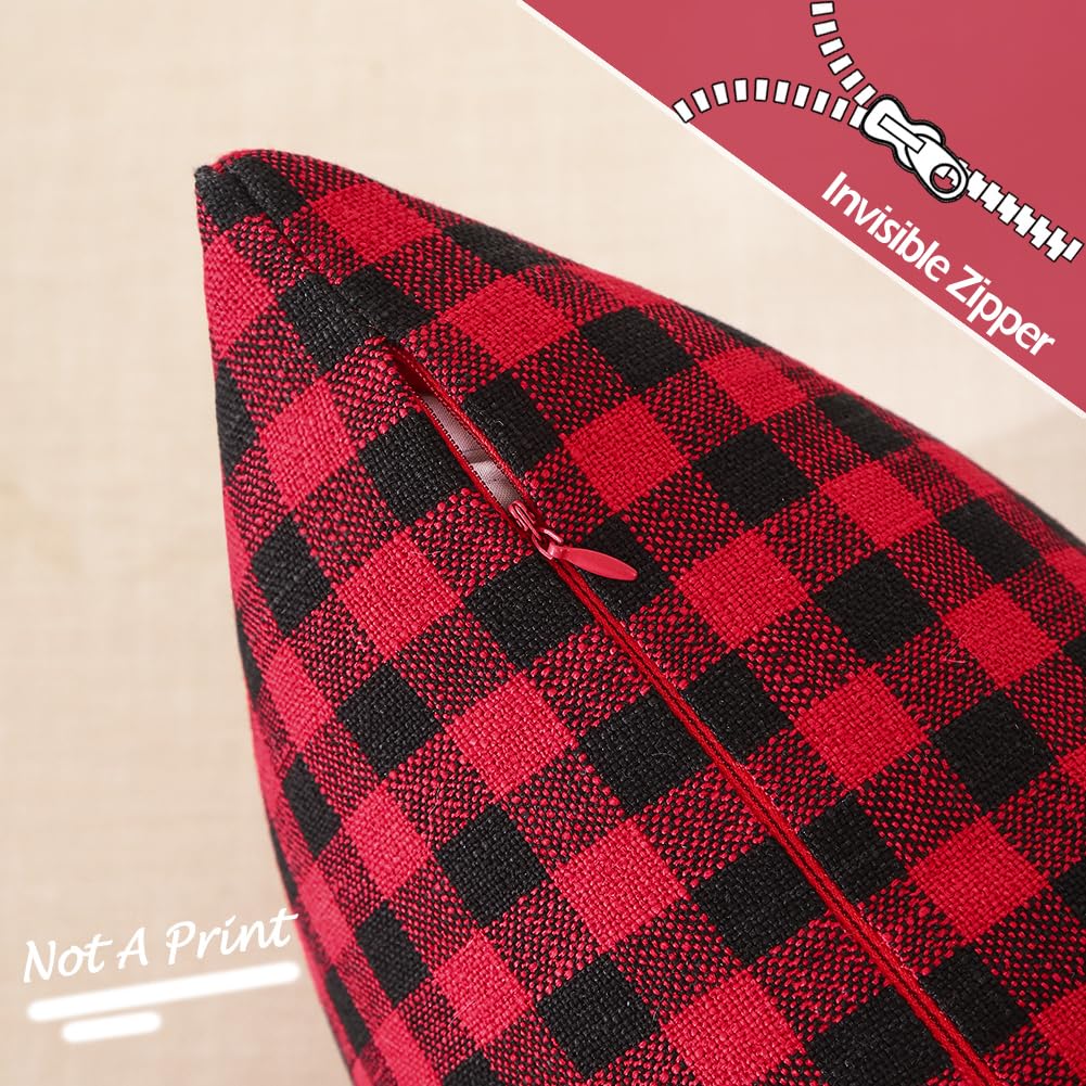 CARRIE HOME Black and White Buffalo Plaid Outdoor Pillow Covers 16x16 Set of 2, 16 x 16 Modern Farmhouse Decor Couch Pillows, Black White Winter Christmas Holiday Plaid Pillows (No Pillow Inserts)