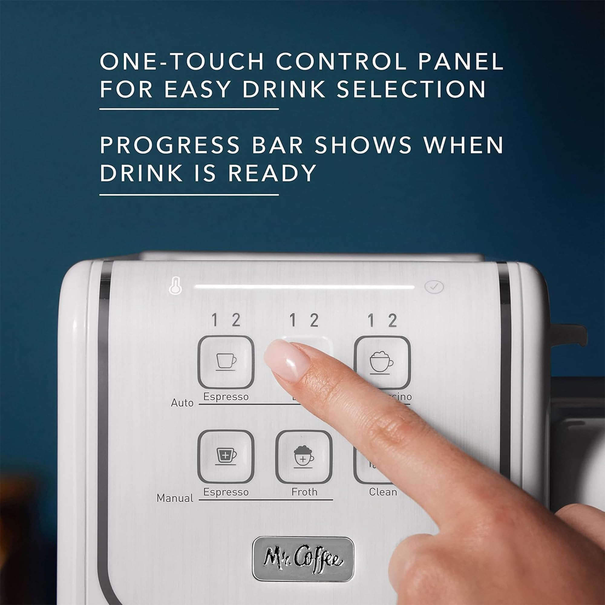 Mr. Coffee One-Touch CoffeeHouse+ Espresso, Cappuccino, and Latte Maker Home Coffee Machine with 19-Bar Italian Pump, and Milk Frother Ideal for Latte, Espresso, and Coffee Lovers
