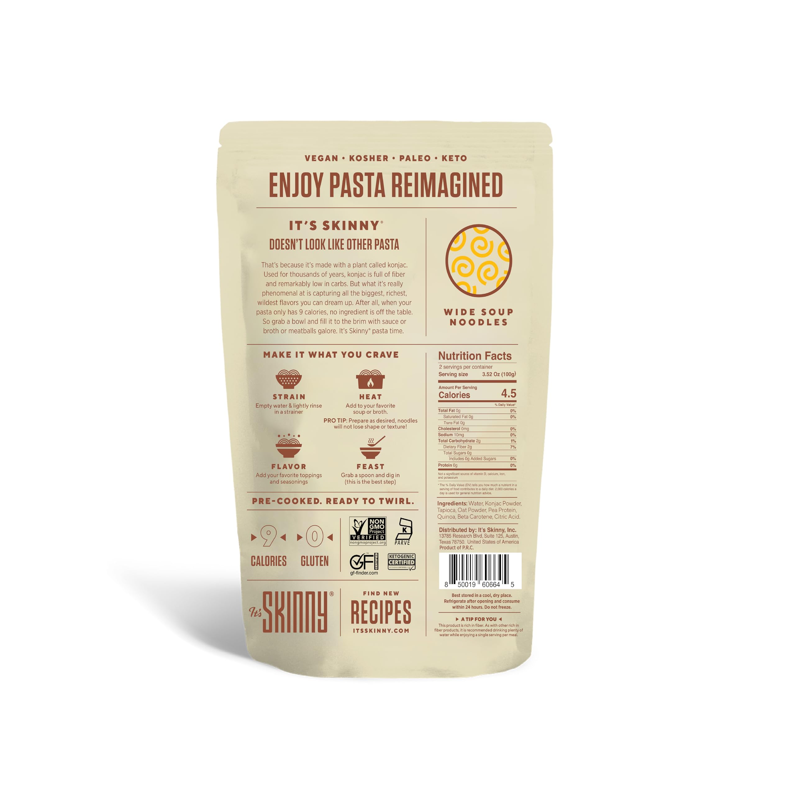 It’s Skinny Angel Hair Pasta – Low Carb Pasta, Gluten Free, Keto & Vegan-Friendly, Shirataki Konjac, Sugar-Free, High in Fiber, Only 4.5 Calories Per Serving, Ready in 2 Minutes (24 Packs)