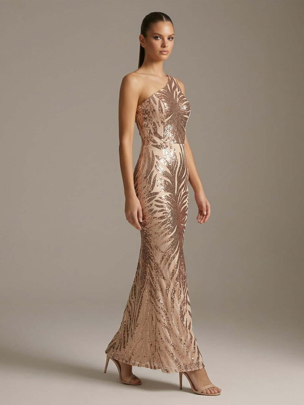 Giffniseti Women's One Shoulder Holographic Sequin Dresses Evening Gown Formal Prom Maxi Dress