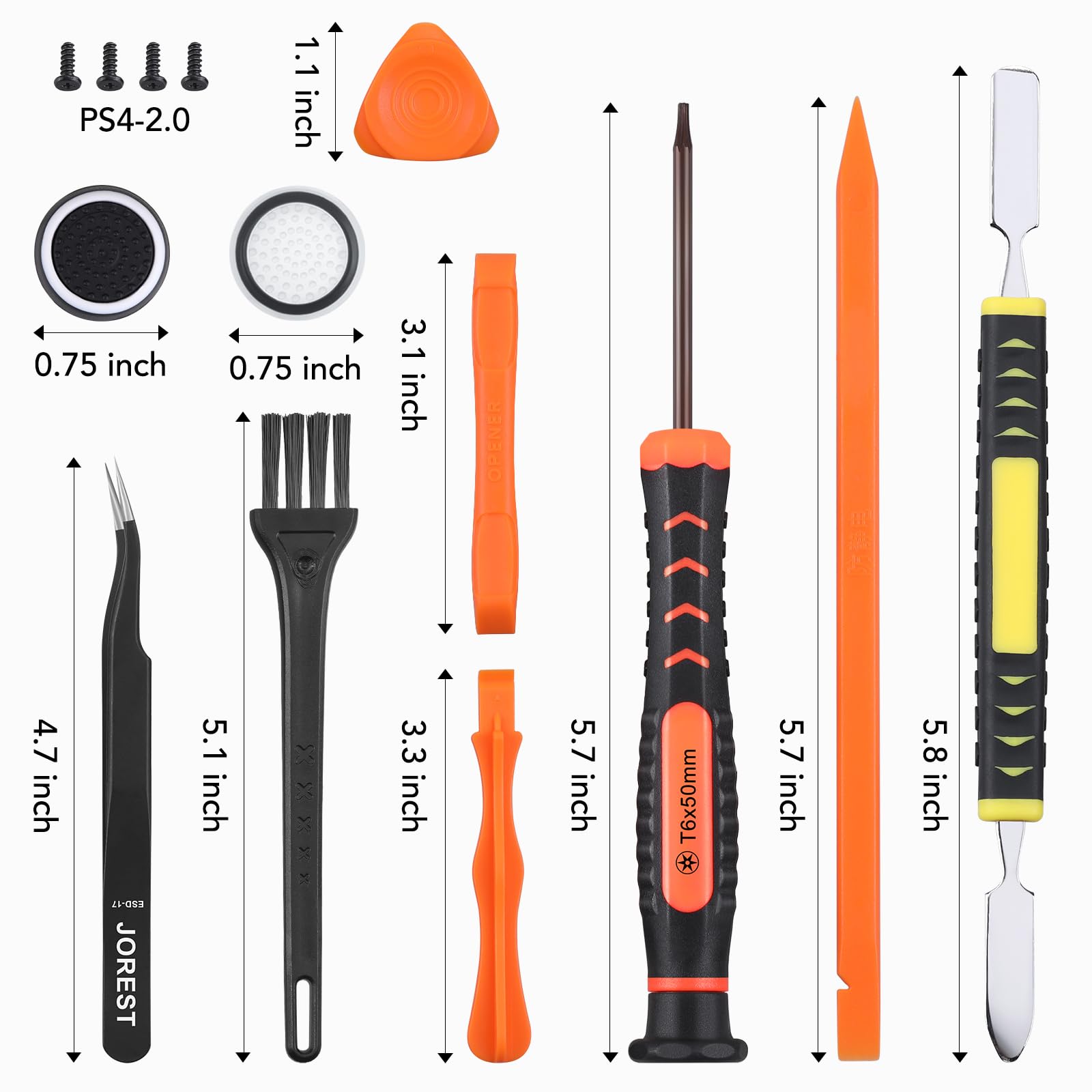 JOREST Repair Kit for Xbox One/360/X PS4 PS3 PS5, PH0 T6 T8 T10 Torx Security Screwdriver, Crowbars,Tweezers, Cleaning Tool for Controller and Console