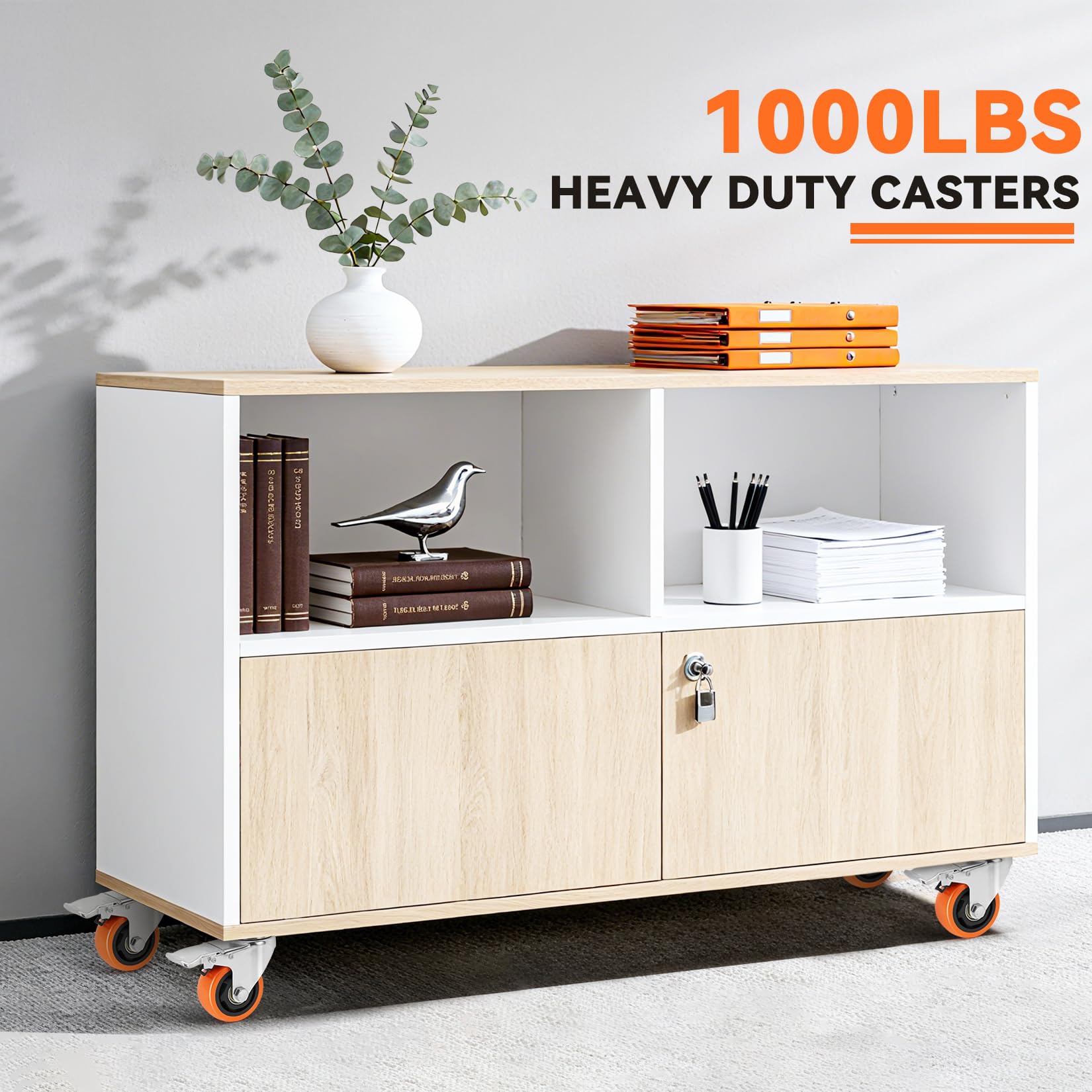 W B D WEIBIDA 2" Plate Caster Wheels Heavy Duty 600 Lbs Load Capacity Swivel Casters with Brake Set of 4, Safety Dual Locking, No Noise Wheels for Furniture, Carts (Screws and Screwdriver)