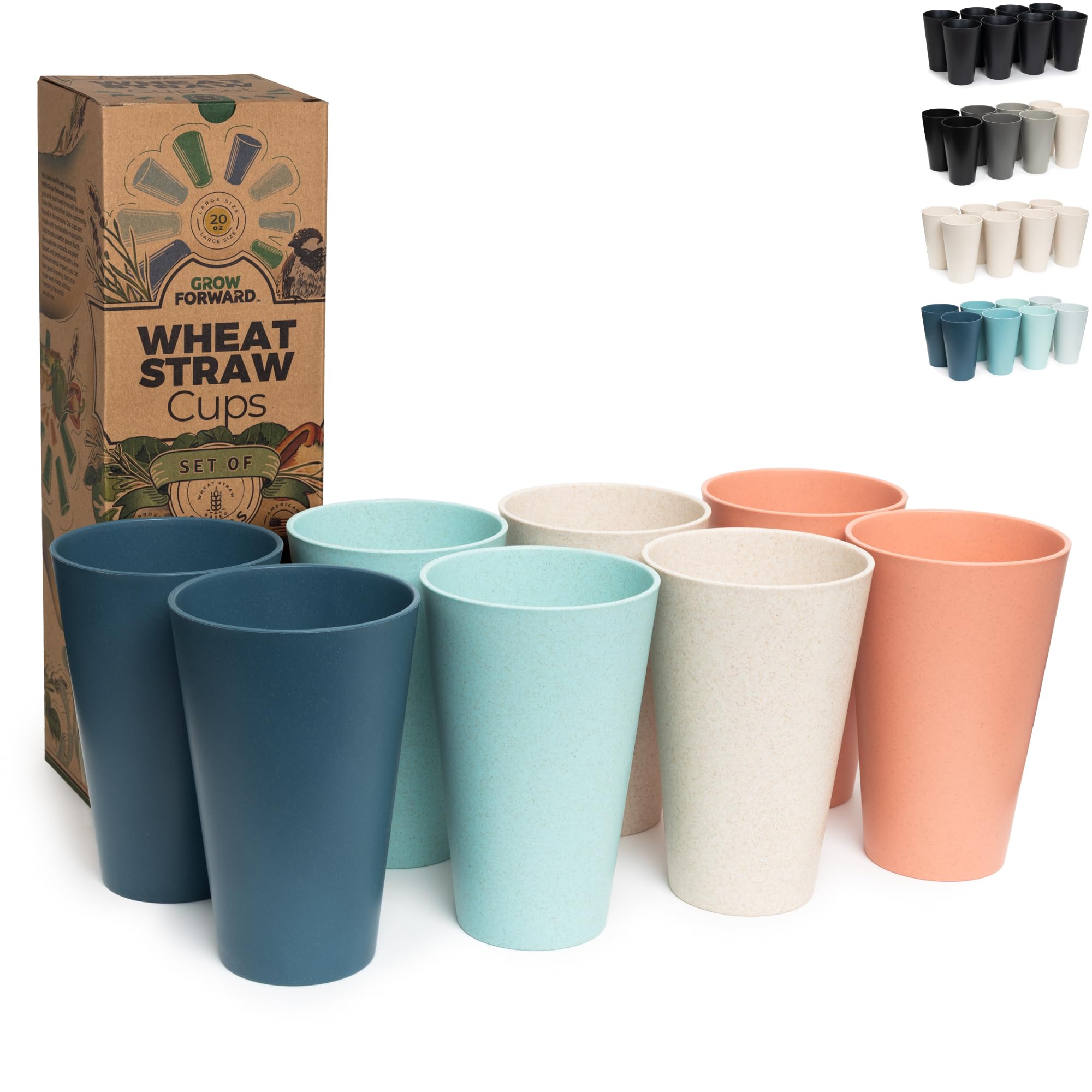 Grow Forward Premium Wheat Straw Cups - 13 & 20 oz Unbreakable BPA Free Hard Plastic Cups - Reusable Lightweight Plastic Drinking Glasses for Kitchen, Outdoor, Water, Camping, RV - Midnight