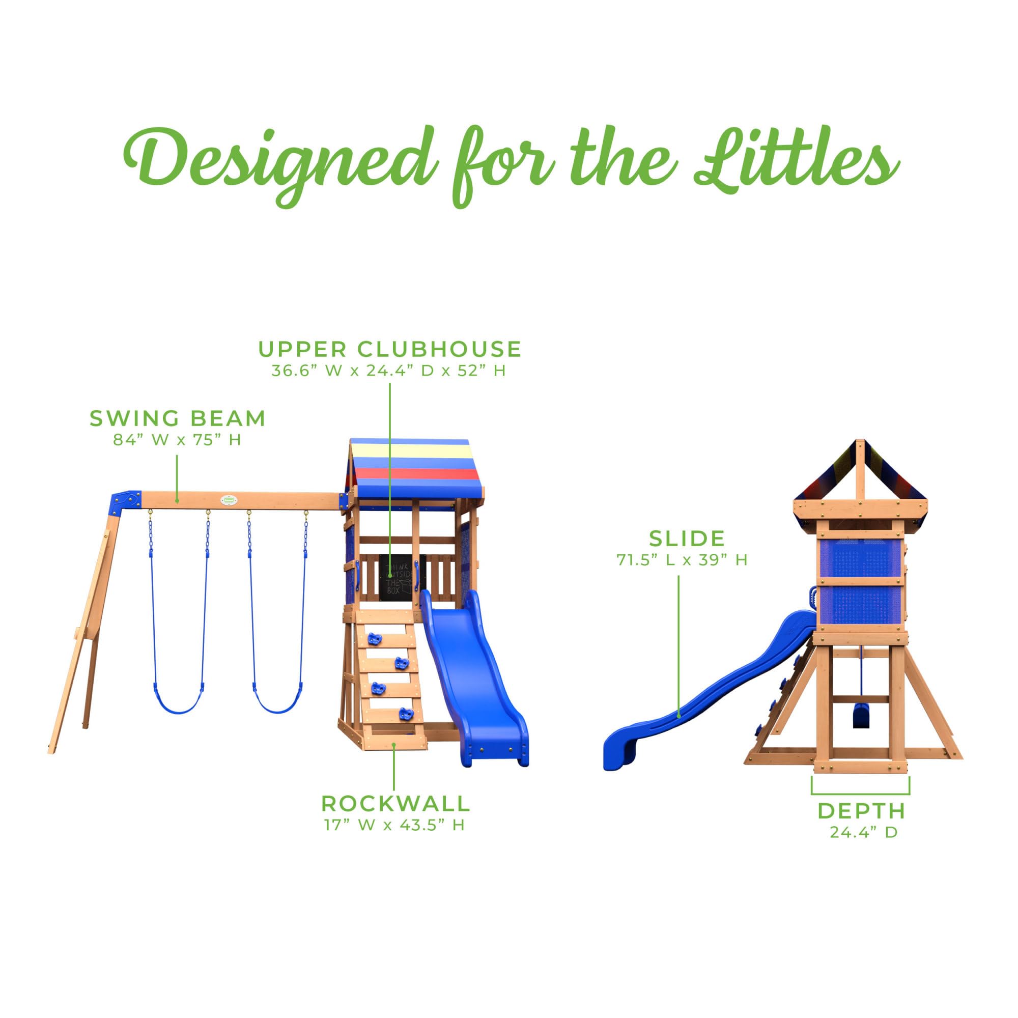Backyard Discovery Bay Pointe Cedar Wood Swing Set with Wave Slide, Play Deck, Rock Wall Ladder, Belt Swings, Chalkboard, Canopy Roof, Outdoor Playset