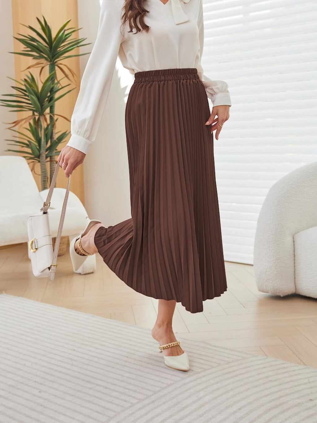 SweatyRocks Women's Casual Solid Longline Pleated Long Skirt