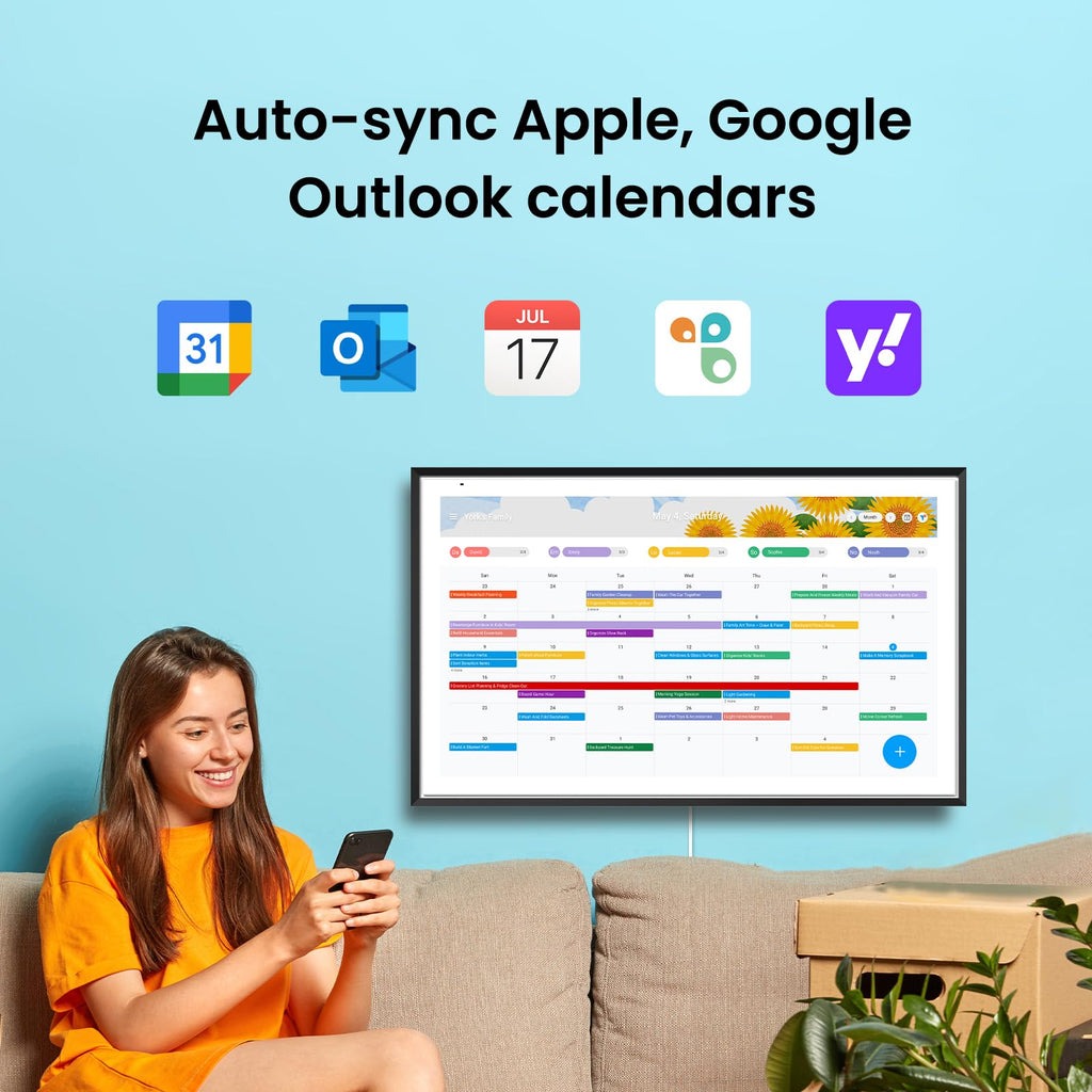 Apolosign 27-inch Digital Calendar & Smart Family Wall Planner, No Subscription, Calendar & Dashboard Dual-Mode System, Shared Touchscreen Display with Calendar Sync, Chore Charts & Family Scheduling Hub, Wall Mount Included (Black)