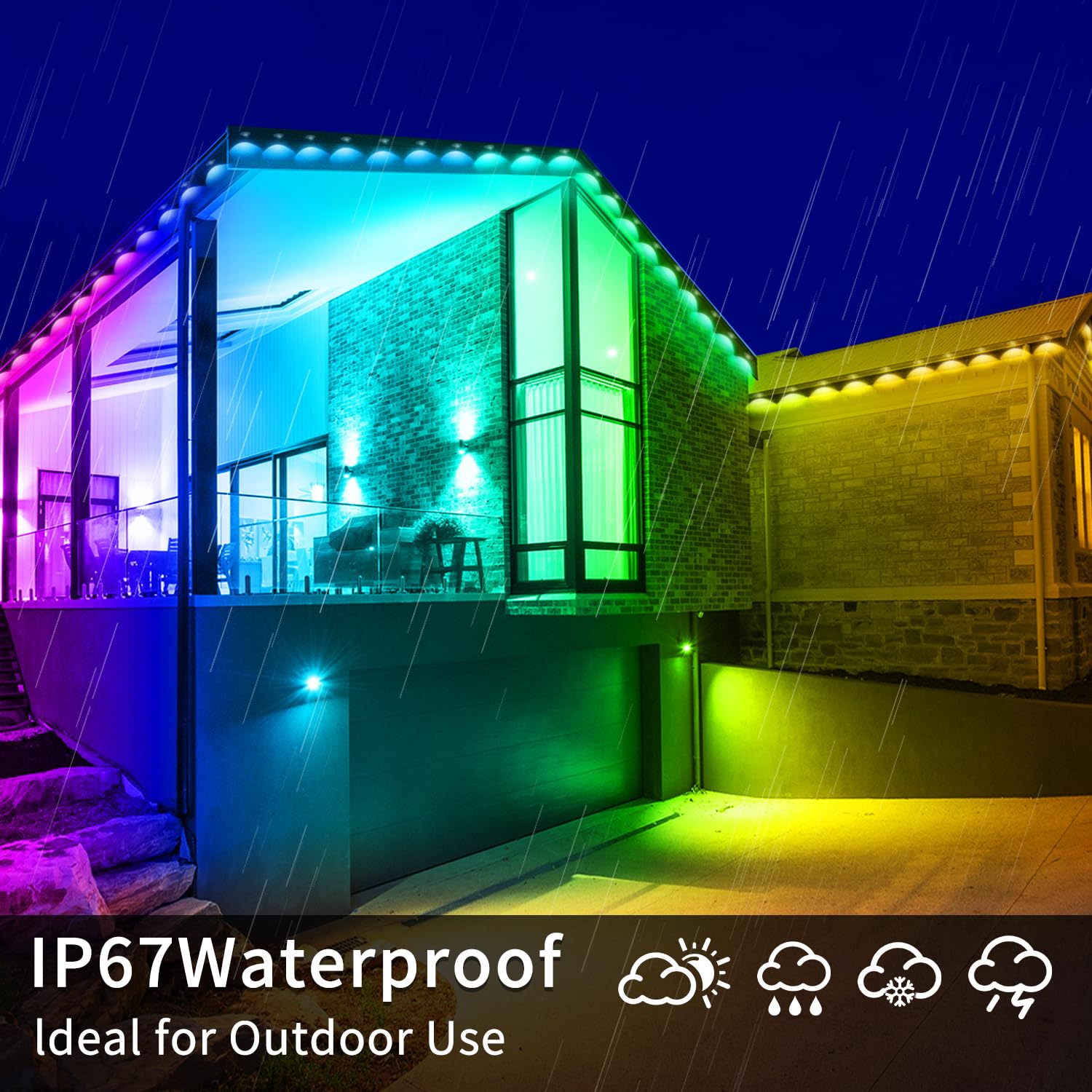 Yocrostar Permanent Outdoor Light,60ft RGB Eave Lights with App Control Remote,IP67 Waterproof LED Lights,Music Sync Outside Light for House,Halloween,Roof,Garden,Christmas Decorations