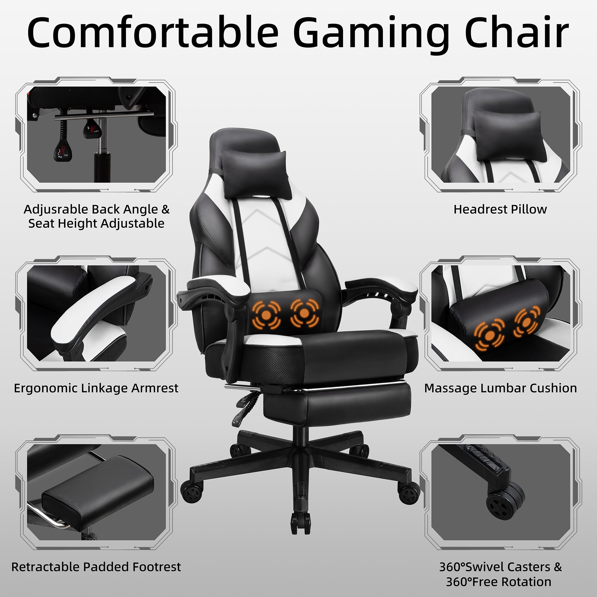 Shintenchi Gaming Chair,Video Game Chair with footrest and Massage Lumbar Support,Height Adjustable Game Chair with 360°Swivel Seat Ergonomic Computer Chair with Headrest for Office or Gaming(Blue)