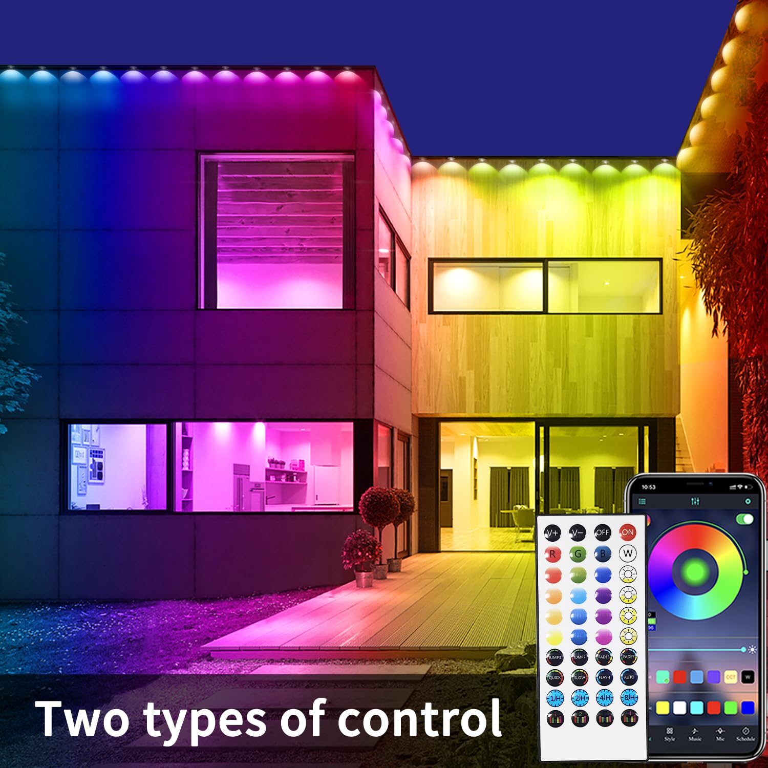 Yocrostar Permanent Outdoor Light,60ft RGB Eave Lights with App Control Remote,IP67 Waterproof LED Lights,Music Sync Outside Light for House,Halloween,Roof,Garden,Christmas Decorations