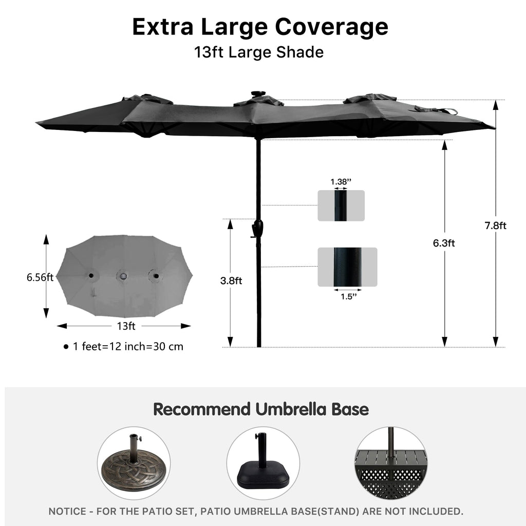 FREE SOLDIER 13ft Patio Umbrella Double Sided Outdoor Umbrella for Patio Table Umbrella with Solar lights for Garden Yard Pool (Beige)