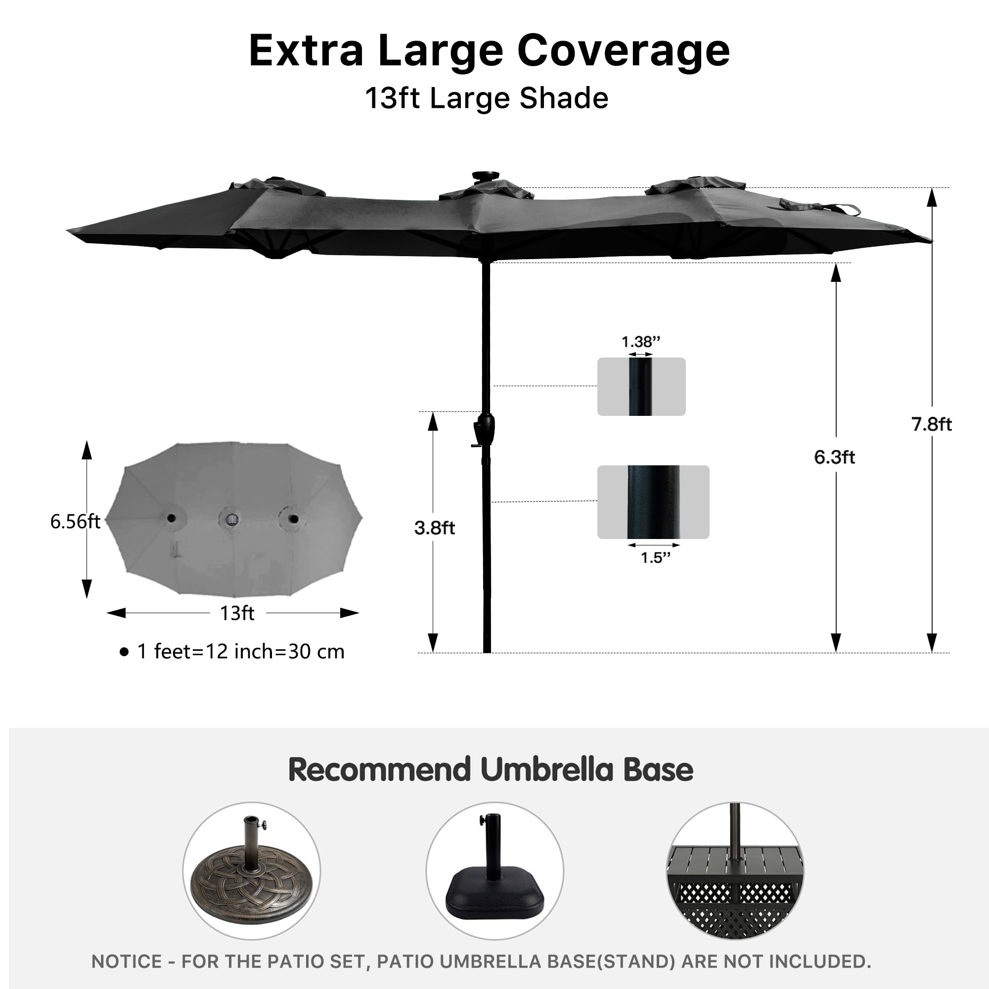 FREE SOLDIER 13ft Patio Umbrella Double Sided Outdoor Umbrella for Patio Table Umbrella with Solar lights for Garden Yard Pool (Beige)