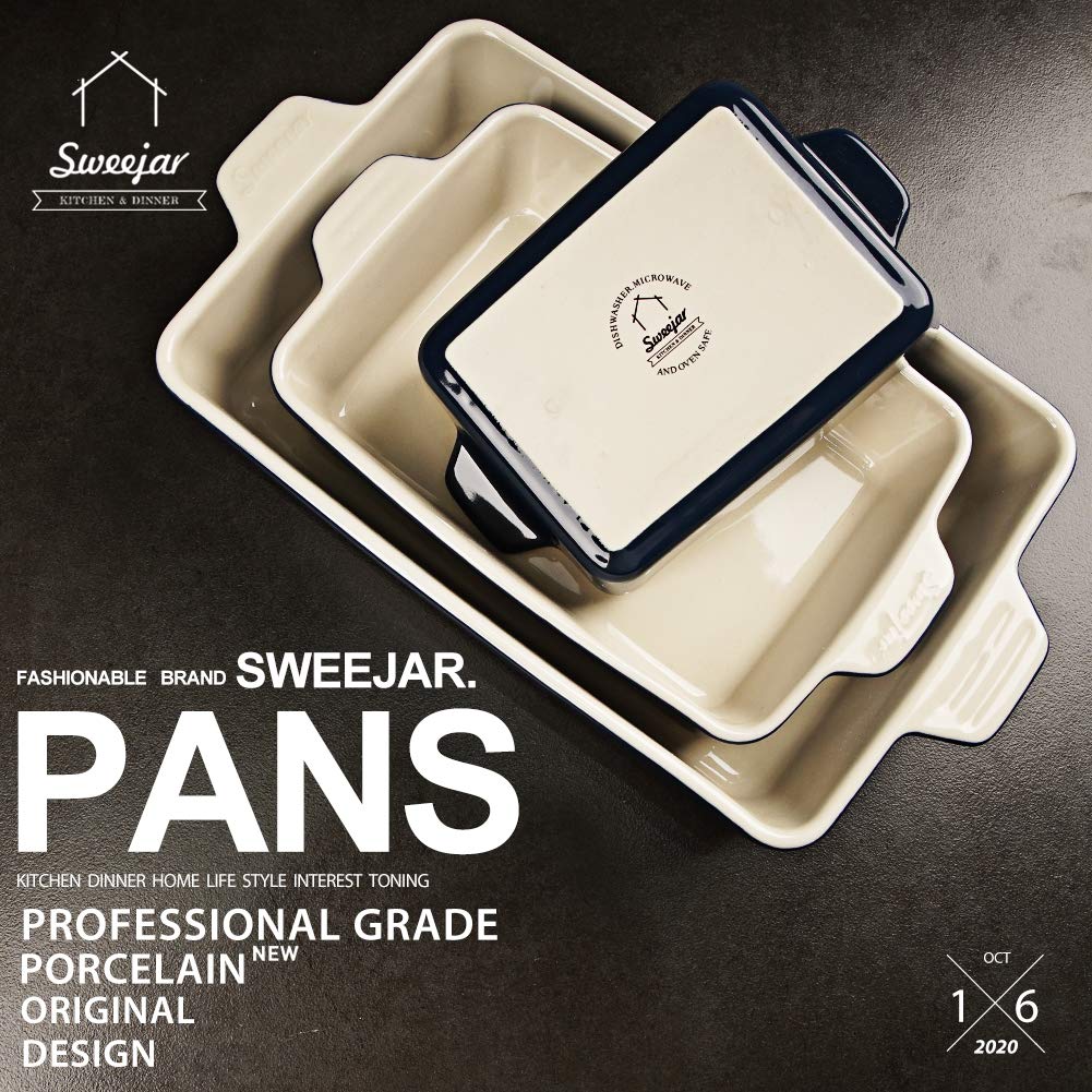 Sweejar Ceramic Bakeware Set, Rectangular Baking Dish for Oven Lasagna Pans for Cooking, Kitchen, Cake Dinner, Banquet and Daily Use, 11.8 x 7.8 x 2.76 Inches of Casserole Dishes (Beige)