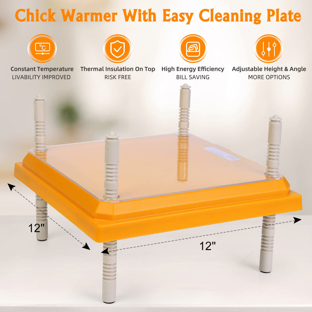 Brooder Heater for Chicks: Chick Brooder Heating Plate with Easy- Cleaning Plate Poultry Coop Heater Chicks Warmer 10" x 10" for 15 Chicks Adjustable Height Brooding Heater 15 Watts