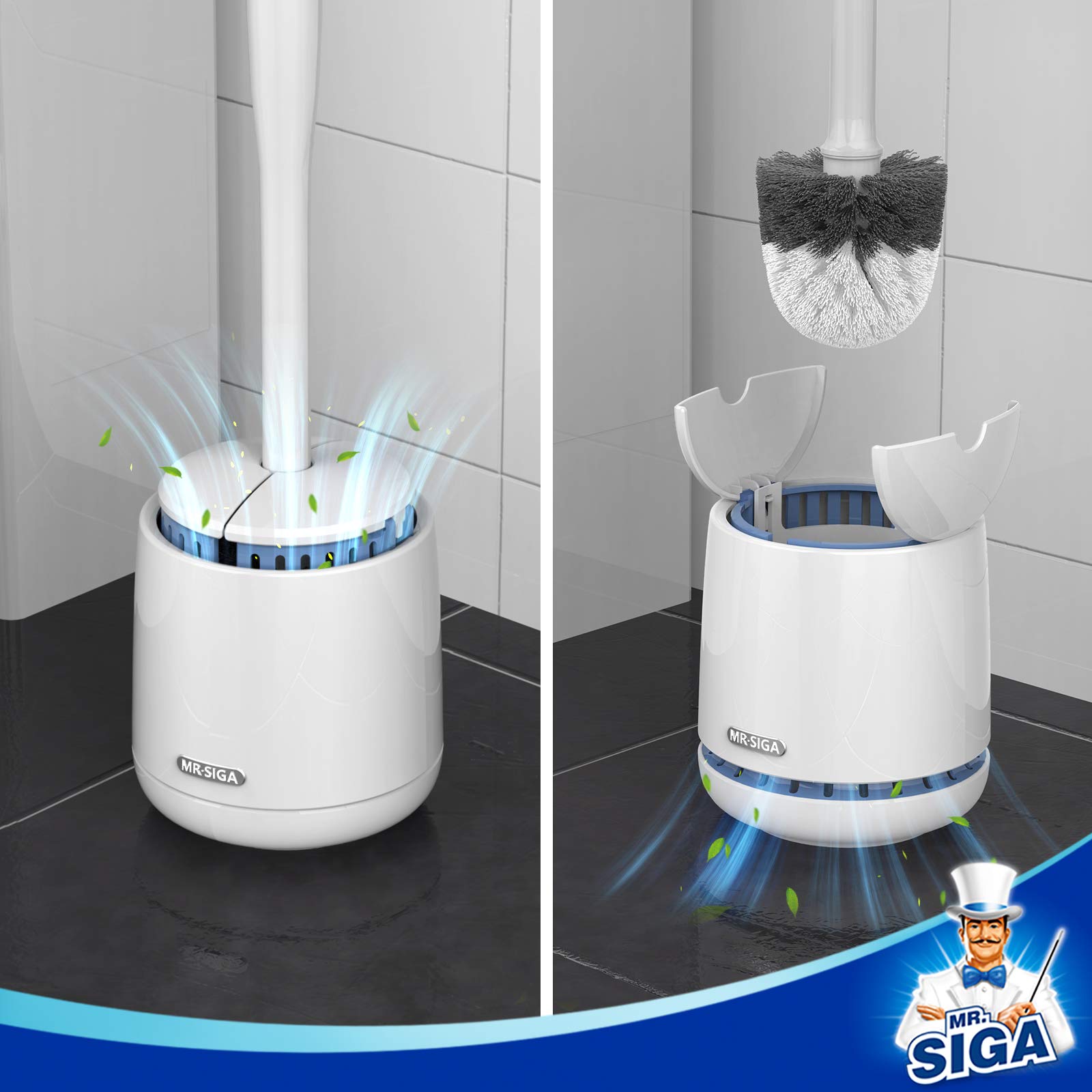 MR.SIGA Toilet Bowl Brush and Holder, Premium Quality, with Solid Handle and Durable Bristles for Bathroom Cleaning, Black, 1 Pack