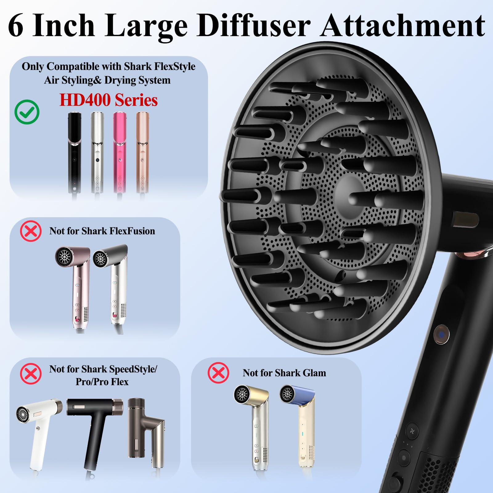 Large Diffuser Attachment Compatible with Shark FlexStyle, Upgraded Bigger Diffuser Nozzle for Dryer Faster and Define Wavy, Curly, Coily Hair