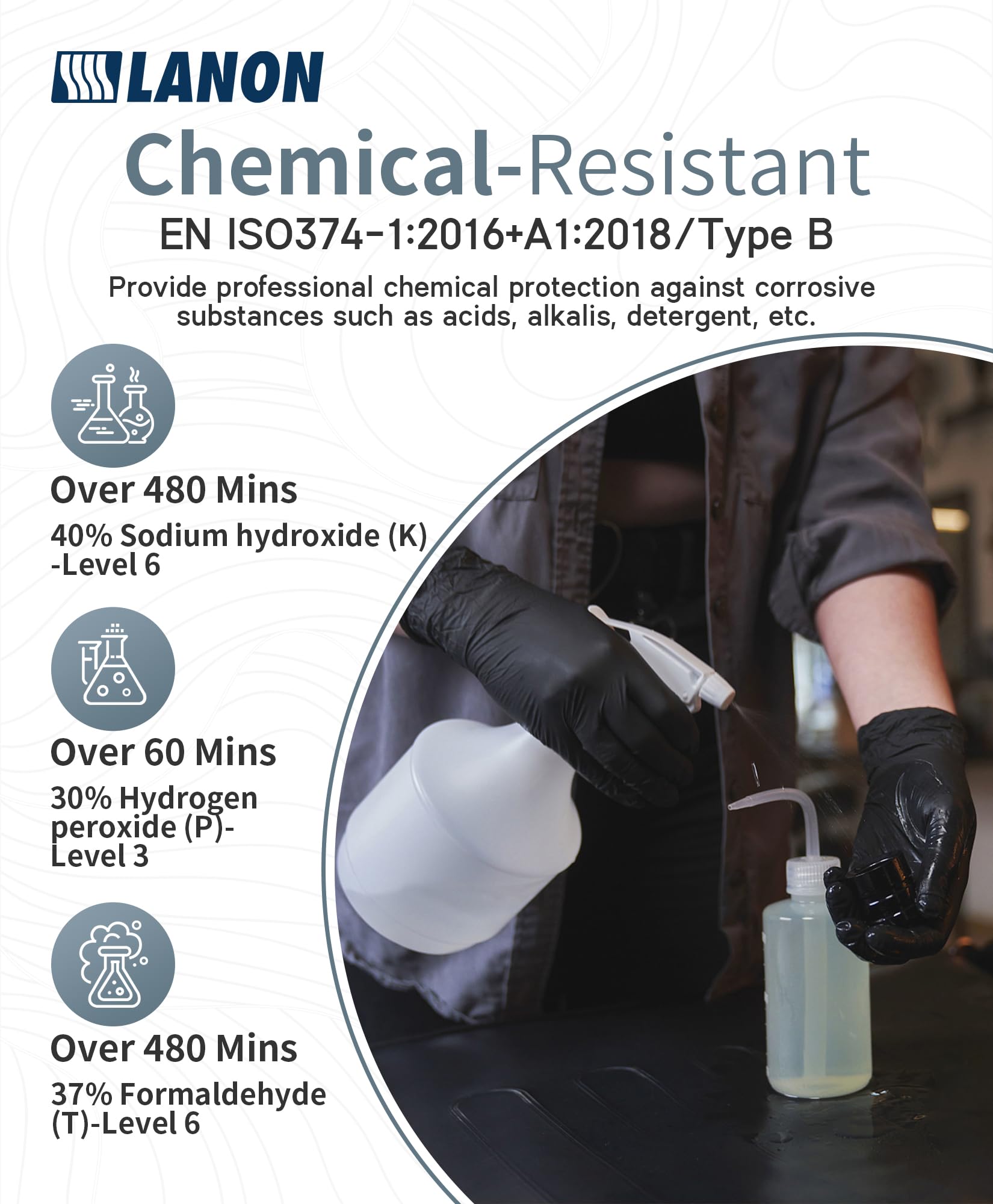 LANON Disposable Nitrile Gloves, Silicone-Free, Food-Safe, Chemical Resistant, Powder-Free, Textured Fingertips, Cooking, Cleaning, Blue, Small