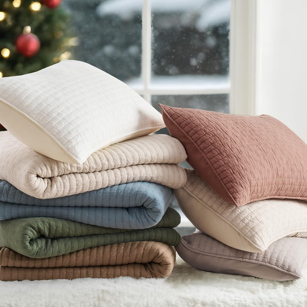 EVERGRACE Cotton Border Frame Tack-Stitch Quilt Bedding Set Queen Size, Coastal Oversized 3 Pieces Lightweight Bedspread Coverlet for All Season, with 2 Matching Shams, Blue Linen