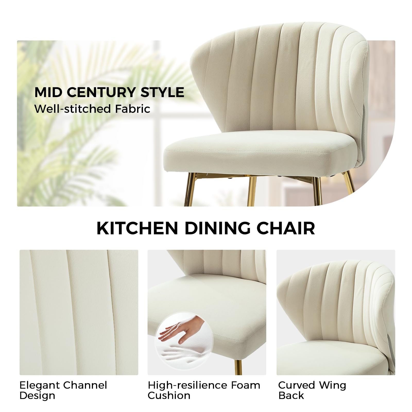 HULALA HOME Velvet Dining Chairs, Modern Small Armless Accent Chair with Gold Metal Legs, Living Room Upholstered Cute Side Chair, Elegant Tufted Back Vanity Chair for Bedroom, Auburn