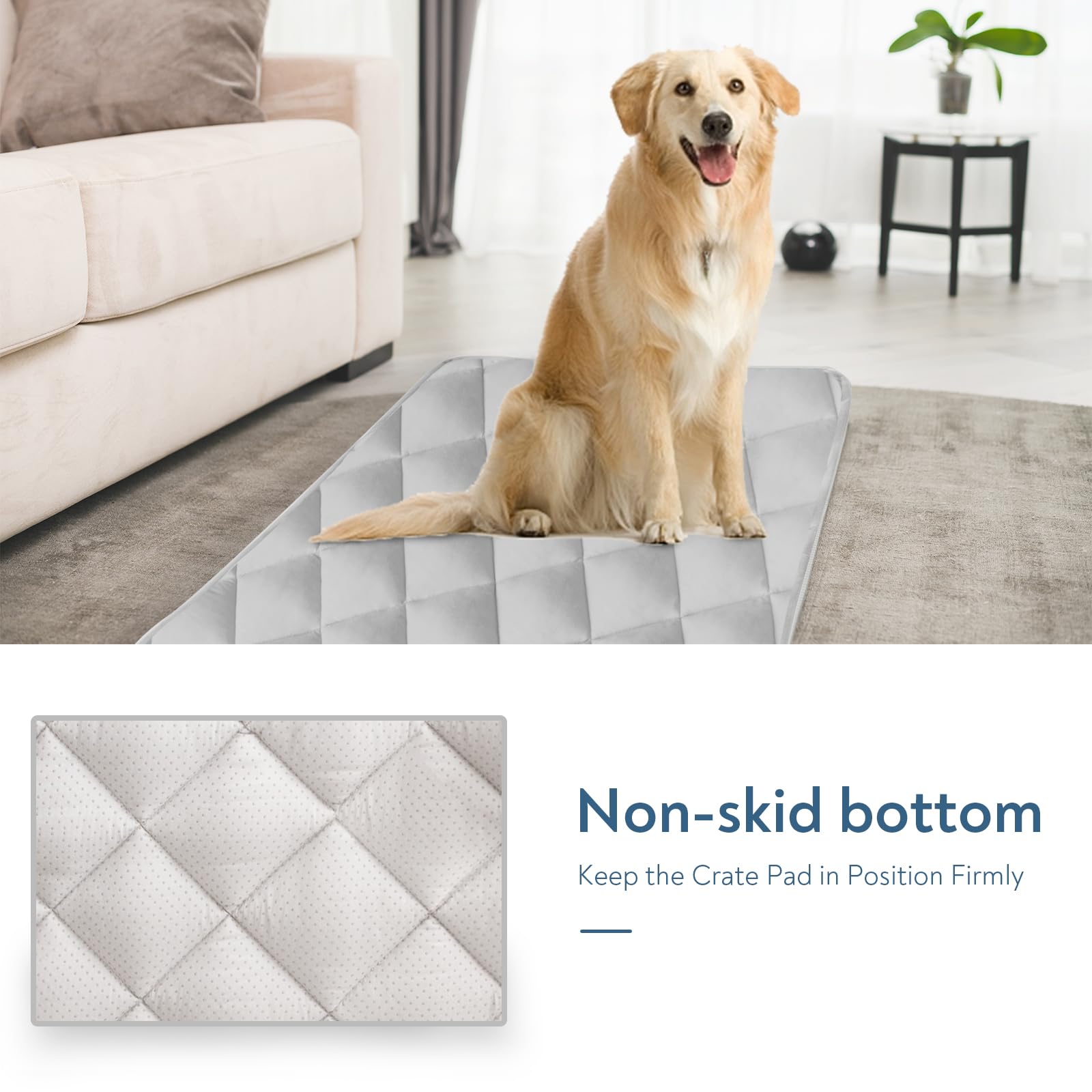 Magik & Kover Dog Crate Pad 2 Pack, Soft Dog Crate Mat with Anti-Slip Bottom, Machine Washable Kennel Pad, Fits 24 Inch, Grey