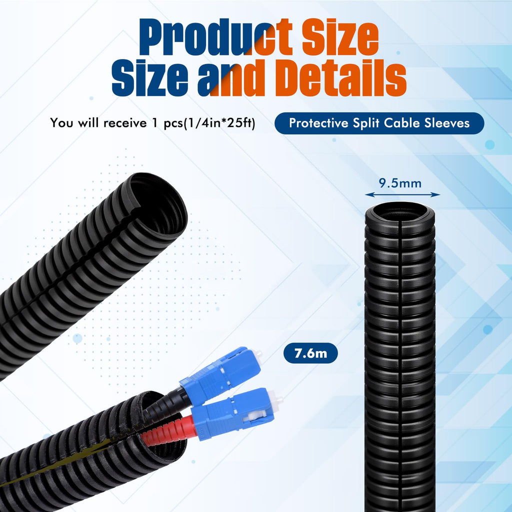 Sasylvia 1/2" x 300 ft Split Wire Loom Tubing Automotive Wire Loom Assortment Split Cable Sleeves Bulk Flexible Electrical Conduit Protective Kit