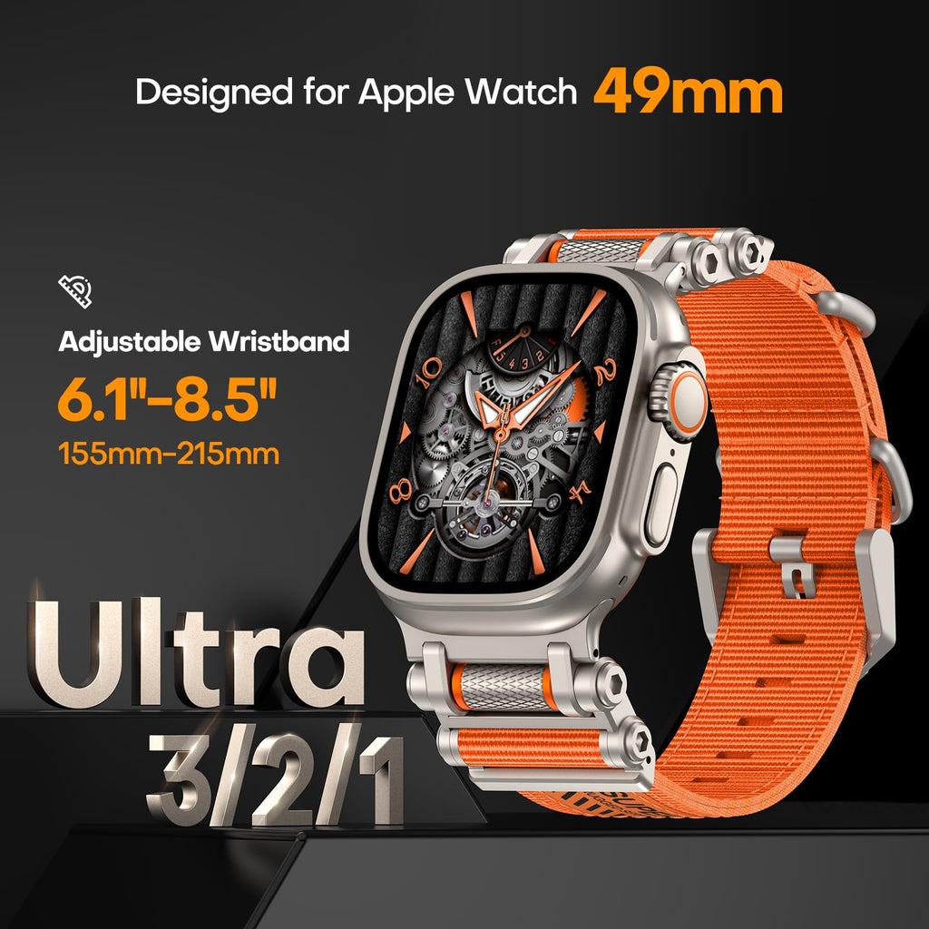 TAURI Nylon for Apple Watch Bands SE/Series 9/8/7/6/5/4 44/45mm, Rugged Nylon Braided Strap & Stainless Steel Connector – iWatch 44mm/45mm Adjustable Woven Band for Men Women, All Black