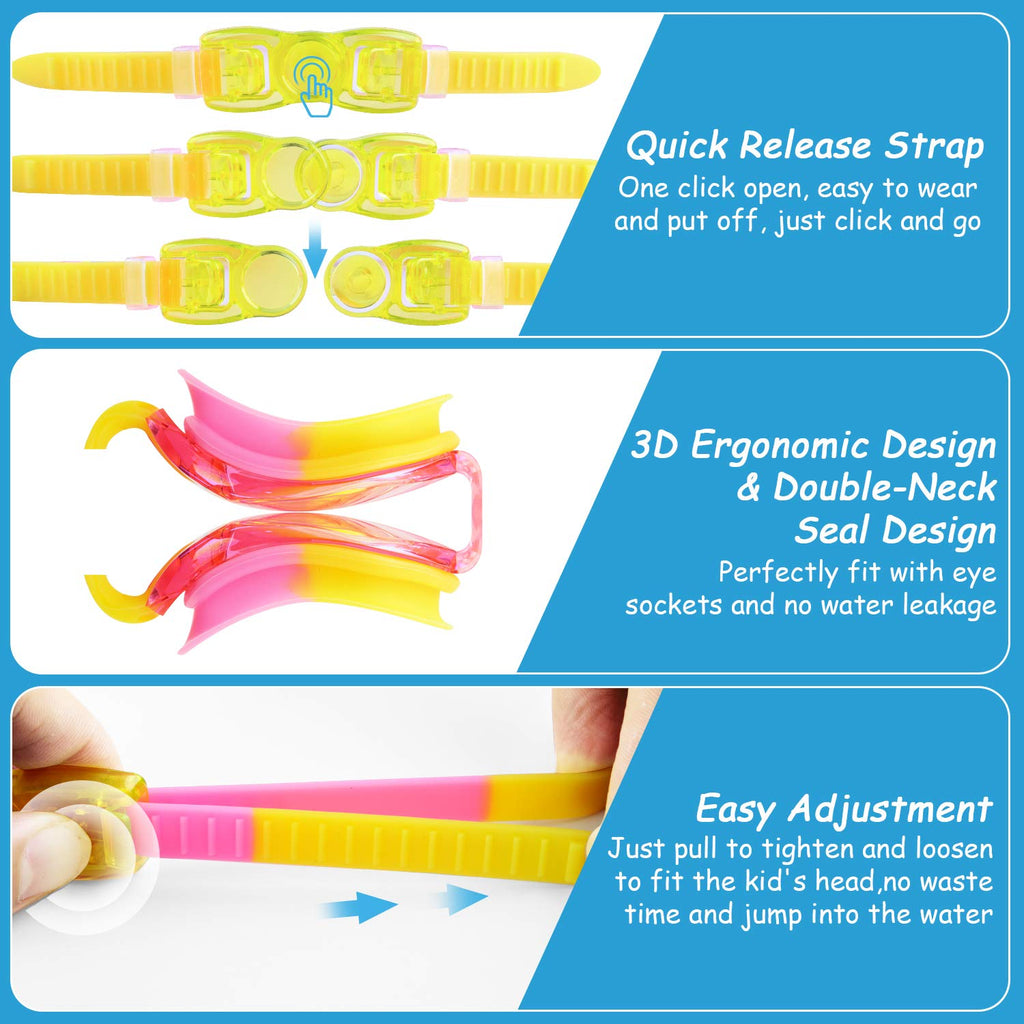 COOLOO Kids Swim Goggles, 2 Packs Swimming Goggles for Kids Girls Boys and Child Age 4-16