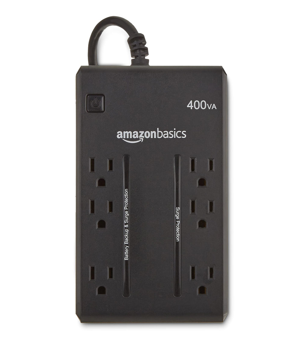 Amazon Basics UPS Battery Backup & Surge Protector, 400VA/255W, 6 Outlets, Uninterruptible Power Supply, Small Compact Size, Black