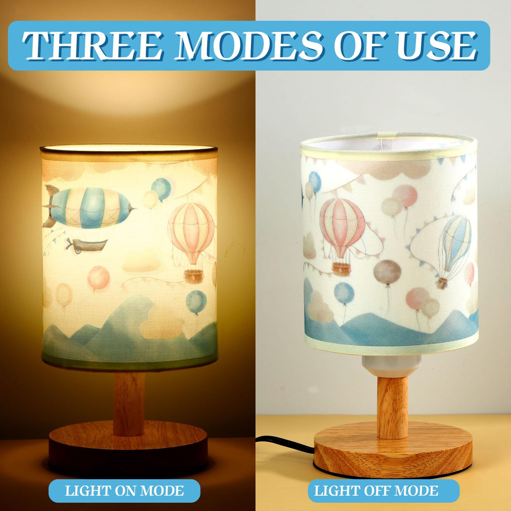 VIHOSE Woodland Animals Kids Table Lamp for Bedroom Kids Bedside Lamp with Linen Wooden Nightstand Cartoon Nursery Lampshade for Girls Boys Living Room