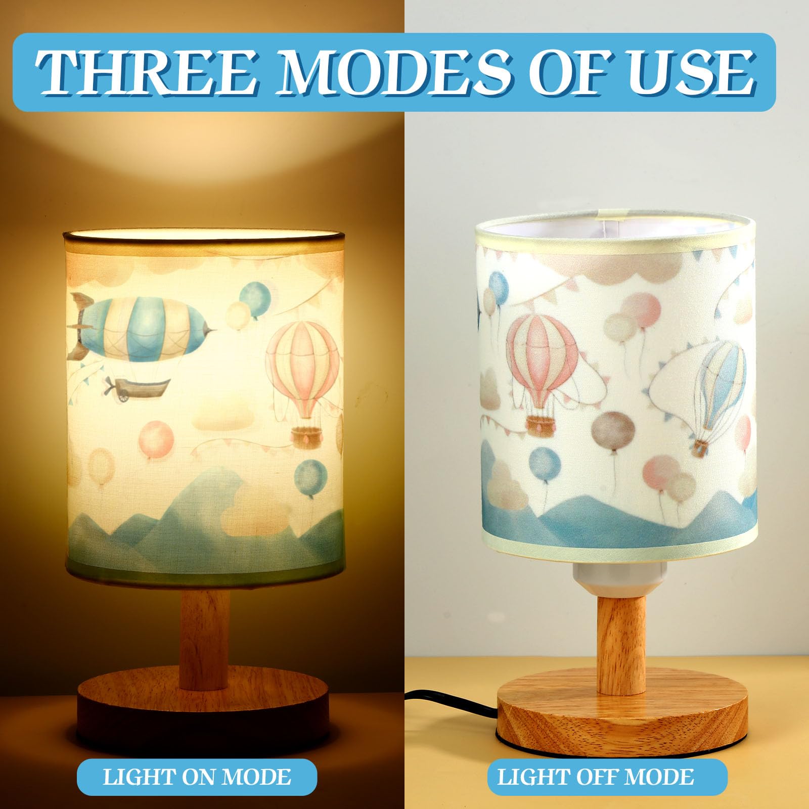 VIHOSE Woodland Animals Kids Table Lamp for Bedroom Kids Bedside Lamp with Linen Wooden Nightstand Cartoon Nursery Lampshade for Girls Boys Living Room