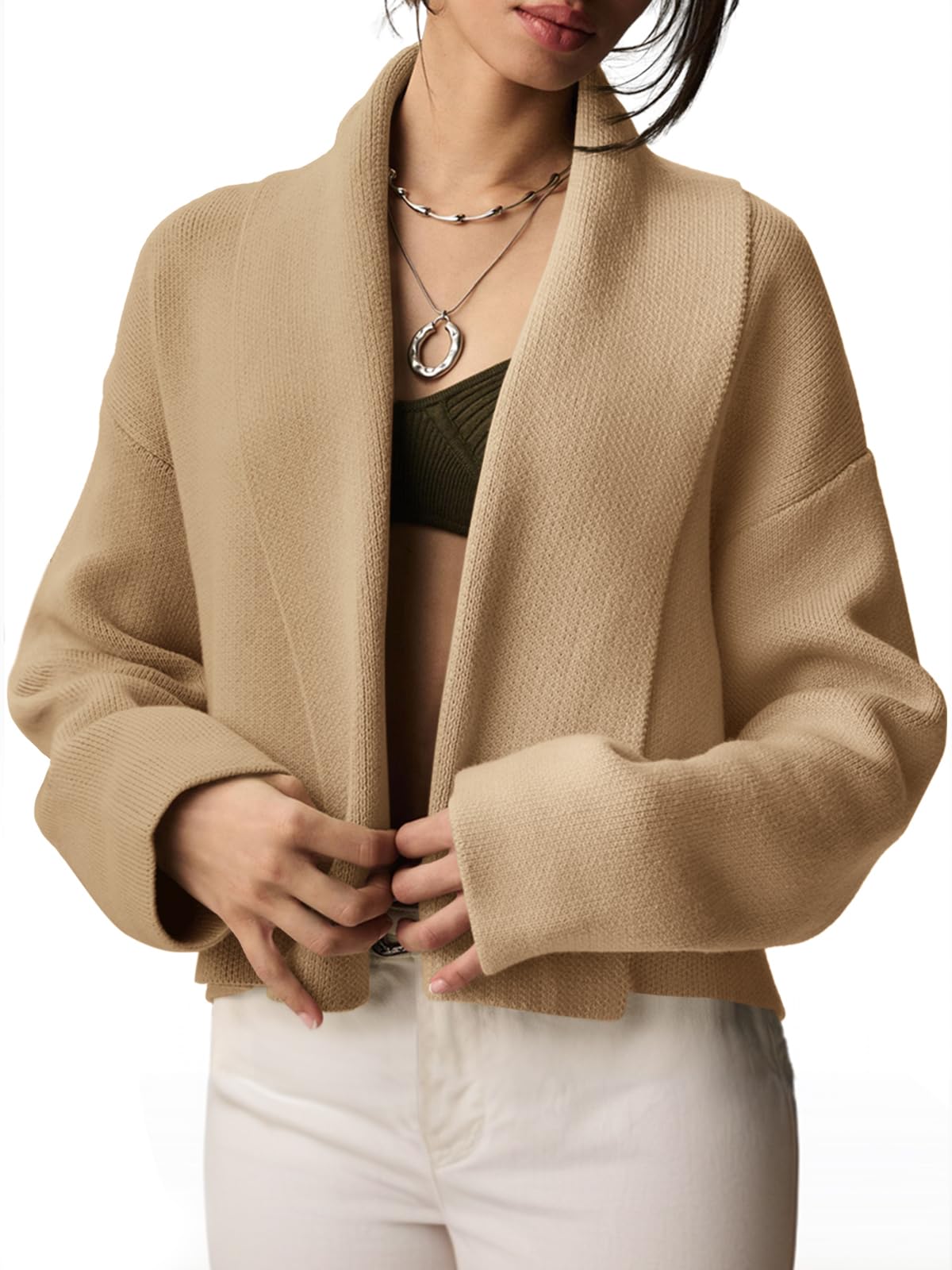 Saodimallsu Womens Cropped Cardigan Open Front Shawl 2026 Fall Trendy Long Sleeve Sweater Jacket