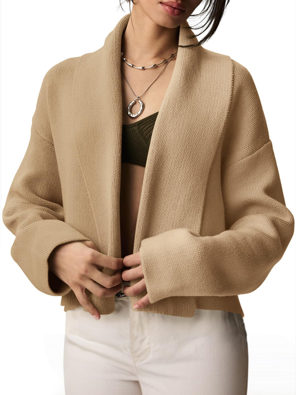 Saodimallsu Womens Cropped Cardigan Open Front Shawl 2026 Fall Trendy Long Sleeve Sweater Jacket