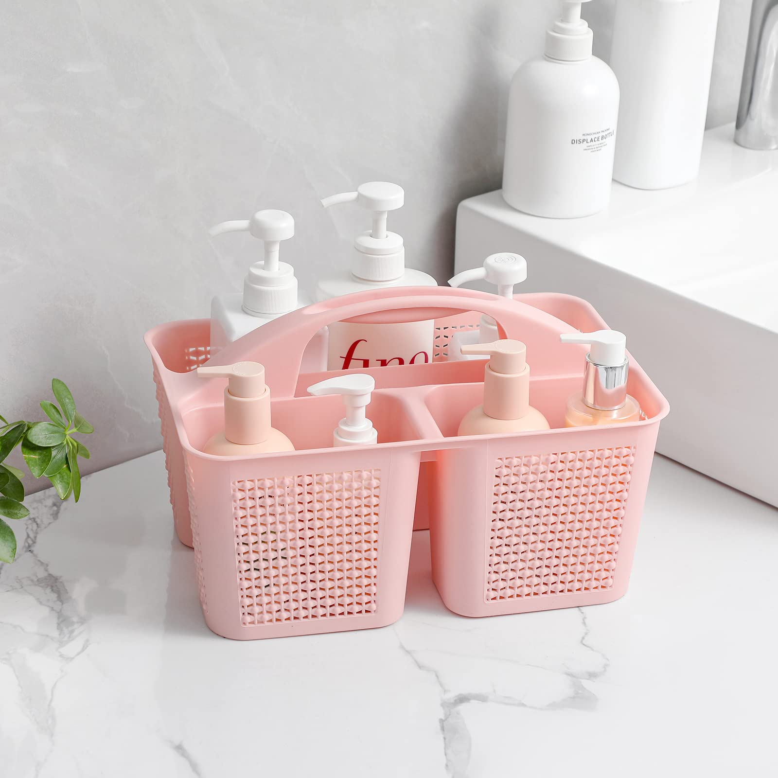 UUJOLY Plastic Portable Shower Caddy Basket Bucket, Cleaning Shower Basket with Handle Compartments Storage Basket Organizer for Bathroom Kitchen College Dorm Sink, Beige