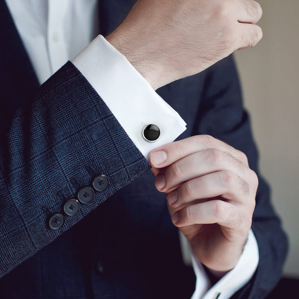 Men's Cufflinks & Tuxedo Studs Set - 316L Stainless Steel Formal Wedding Jewelry, Groomsmen Gift Set with Gift Box