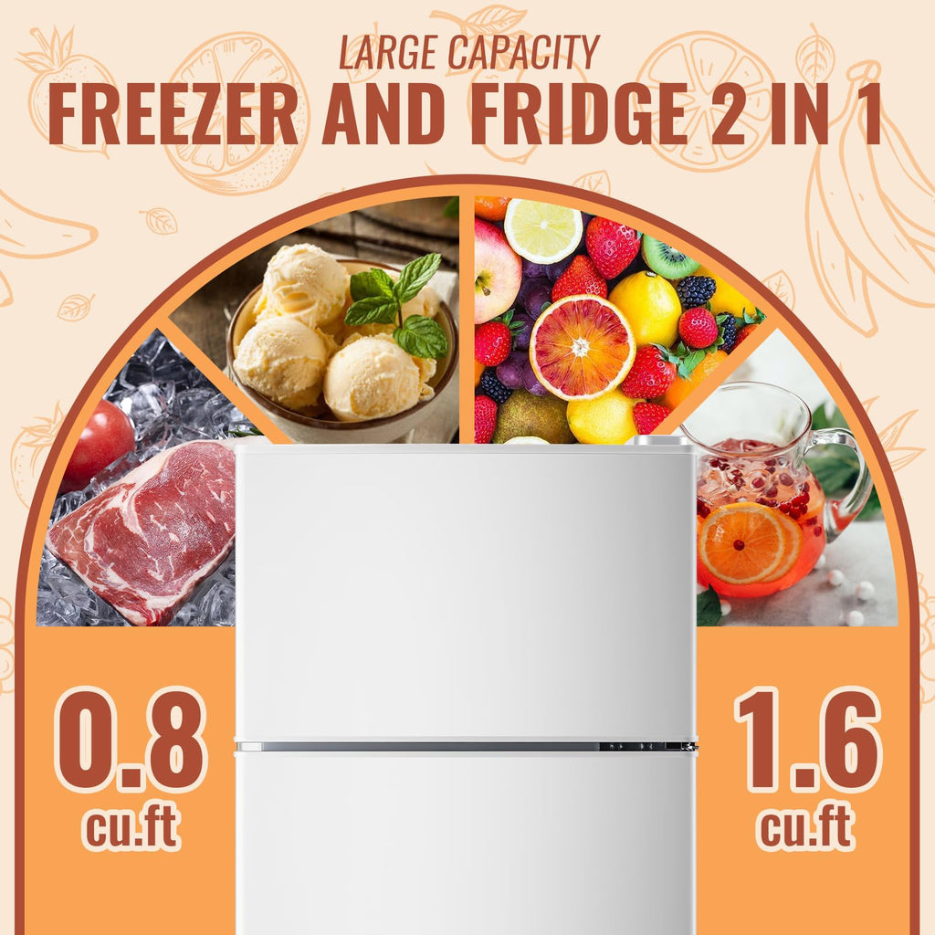 DEMULLER Mini Fridge with Double Doors Small Refrigerator with Separate Freezer & 7 Adjustable Temperature Control, Tiny Size & Personal Fridge Ideal for Office Apartment Dorm Black
