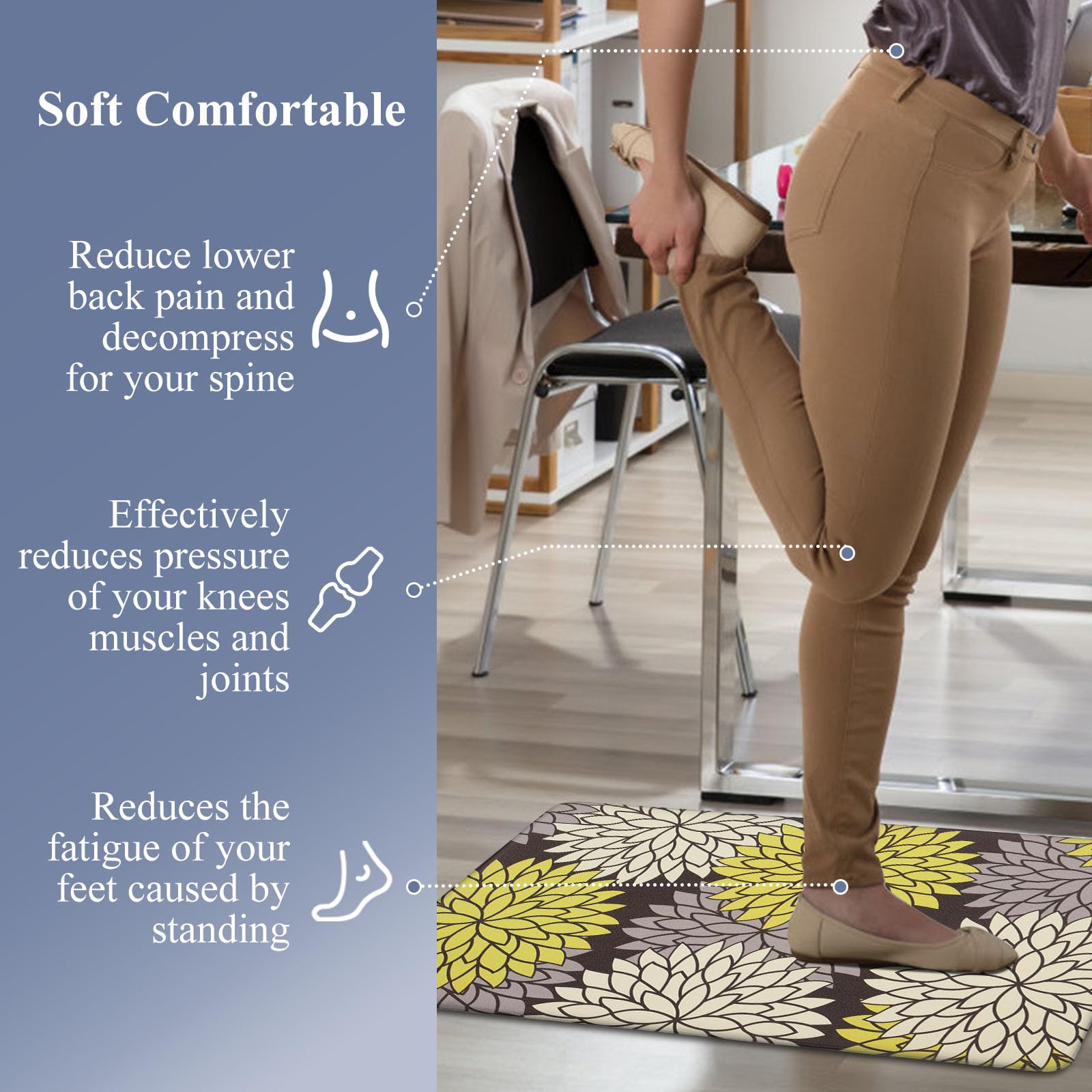 HEBE Anti Fatigue Kitchen Rugs Sets of 2, Non Slip Kitchen Mats for Floor, Waterproof Cushioned Comfort Standing Carpet for Kitchen Sink, Home Office, Laundry Room