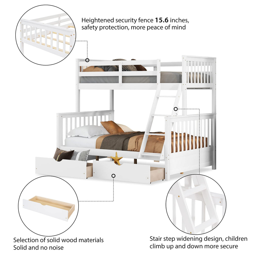 Merax Wood Bunk Bed with Two Drawers,Convertible Wood Bunk Bed with Ladders and Two Storage Drawers,Solid Wood Detachable Bed Frame with Ladders, Twin Over Full Size, Espresso