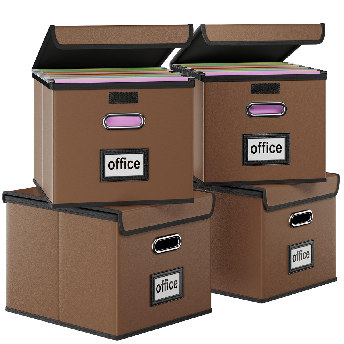 File Organizer Box with Lid, Collapsible Faux Leather Hanging File Folder Box Organizer with Plastic Slides, Decorative Home/Office Filing System Boxes for File and Folders Storage